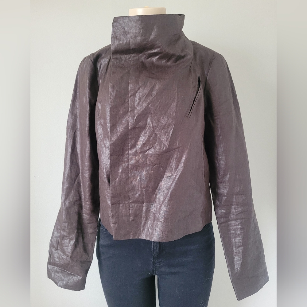 Magaschoni Women's Luxury Linen/Cotton Cropped Jacket Brown Small - Picture 8 of 16